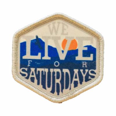 We Live for Saturdays Logo Digitizing White and Blue Color Manufacturers, Suppliers in Houston